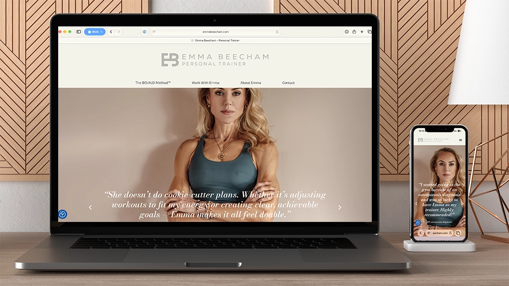 The Emma Beecham Personal Trainer website on a laptop and phone